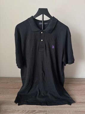 U.S. Polo Assn Polo Shirt Mens XL Black Purple Pony Logo Short Sleeve Cotton